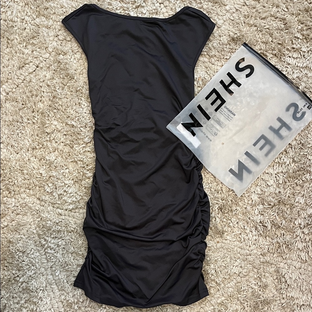 SHEIN Dark Gray Ruched Bodycon Dress